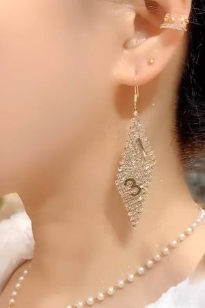 Light Luxury Crystal Diamond-Shaped Earrings with Zircon â€“ Versatile High-End Ethnic Style Ear Hooks for Fashionable Looks
