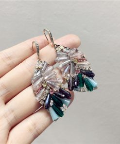 Light Luxury High-End Elegant Irregular Leaf Earrings with Artificial Crystal - Trendy Statement Jewelry Accessories