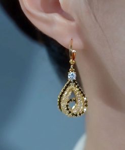 Light Luxury Mesh Water Droplet Hollow Drop Earrings - Elegant French-Inspired Design, Versatile High-End Ear Accessories