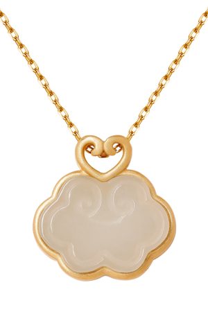 Light Luxury Pure Silver Hetian Jade Ruyi Cloud Longevity Lock Pendant Necklace - Chinese Style Gold Inlaid Jewelry for Women