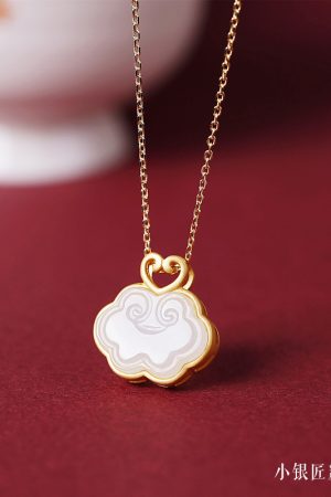 Light Luxury Pure Silver Hetian Jade Ruyi Cloud Longevity Lock Pendant Necklace - Chinese Style Gold Inlaid Jewelry for Women