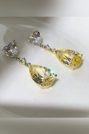 Light Luxury Shimmering Water Drop Yellow Crystal Zircon Earrings in 925 Silver - Versatile Jewelry for Elegant Occasions