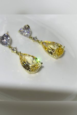 Light Luxury Shimmering Water Drop Yellow Crystal Zircon Earrings in 925 Silver - Versatile Jewelry for Elegant Occasions