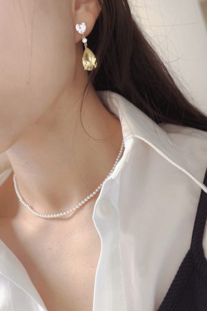 Light Luxury Shimmering Water Drop Yellow Crystal Zircon Earrings in 925 Silver - Versatile Jewelry for Elegant Occasions