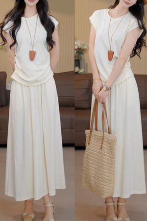 Light Luxury Summer French Minimalist High-Quality Top and Skirt Set - Sweet Gentle Style for 2025