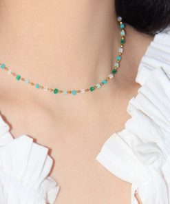 Light Mint Green Crystal Bead Gold-Plated Clavicle Necklace - French Style Natural Elegant Jewelry