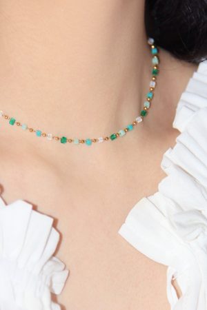 Light Mint Green Crystal Bead Gold-Plated Clavicle Necklace - French Style Natural Elegant Jewelry