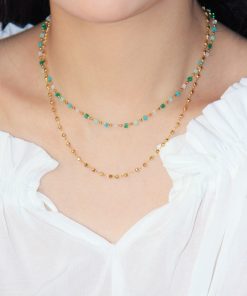 Light Mint Green Crystal Bead Gold-Plated Clavicle Necklace - French Style Natural Elegant Jewelry