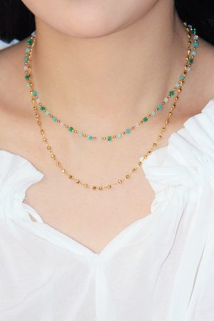 Light Mint Green Crystal Bead Gold-Plated Clavicle Necklace - French Style Natural Elegant Jewelry