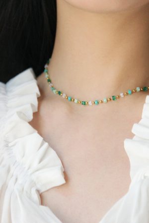 Light Mint Green Crystal Bead Gold-Plated Clavicle Necklace - French Style Natural Elegant Jewelry