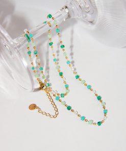Light Mint Green Crystal Bead Gold-Plated Clavicle Necklace - French Style Natural Elegant Jewelry