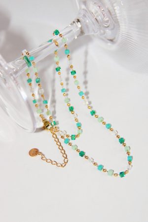 Light Mint Green Crystal Bead Gold-Plated Clavicle Necklace - French Style Natural Elegant Jewelry