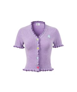 Light Purple Heart Button Trimmed Cardigan - Cute Knitwear, Y2K Style, Cozy Layering Piece for Fashionable Outfits