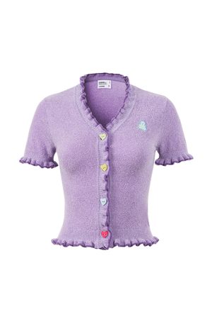 Light Purple Heart Button Trimmed Cardigan - Cute Knitwear, Y2K Style, Cozy Layering Piece for Fashionable Outfits