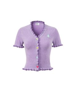 Light Purple Heart Button Trimmed Cardigan - Cute Knitwear, Y2K Style, Cozy Layering Piece for Fashionable Outfits