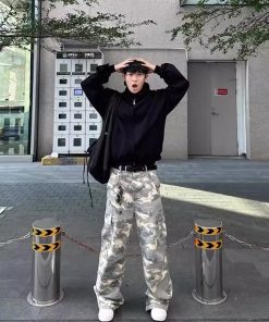 Light Yellow Camouflage Work Pants for Men - Casual Straight-Leg Wide-Leg Trousers, Spring Autumn American Streetwear Fashion