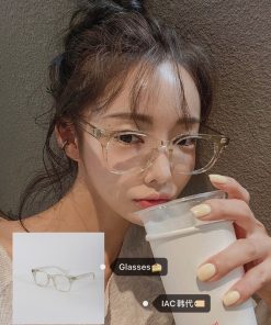 Light Yellow Clear White Tea Frame Glasses, Fashionable Korean Style Eyewear for Effortless Chic Looks Without Makeup