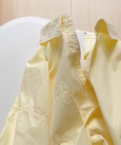 Light Yellow Cotton Long Sleeve Shirt for Women - Loose-Fitting, Versatile, Slimming Top for Spring/Summer 2025 Fashion