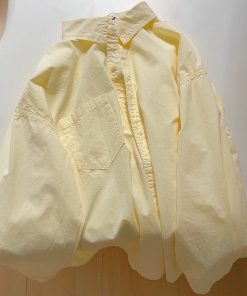 Light Yellow Cotton Long Sleeve Shirt for Women - Loose-Fitting, Versatile, Slimming Top for Spring/Summer 2025 Fashion