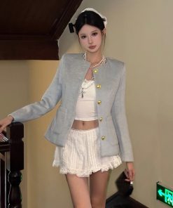 Light Yellow Round Neck Slim Cardigan Top - Elegant Sweet Style for Spring & Autumn, Campus Fashion Essential