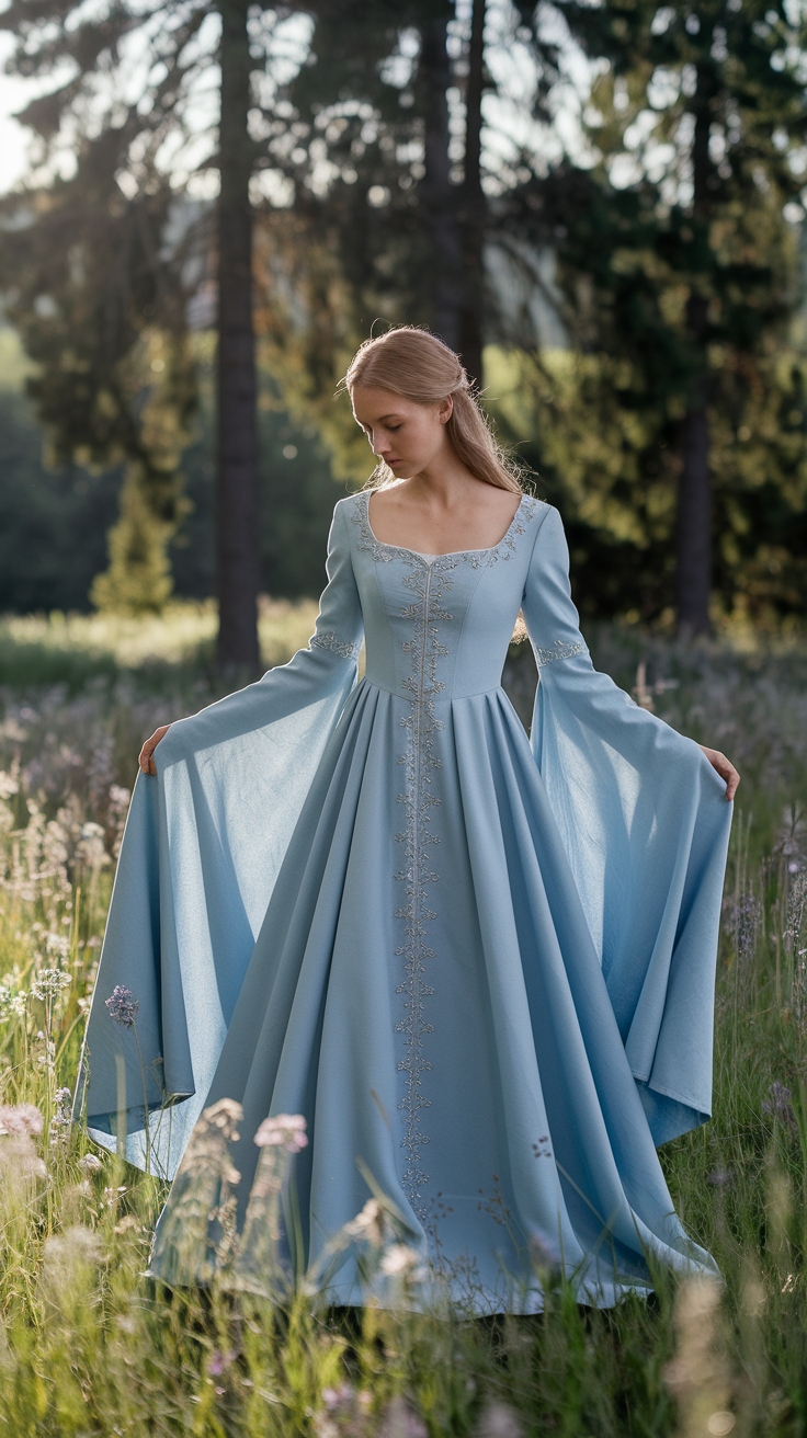 Light Blue Medieval Dress: A Fairytale Fashion Choice outfit idea