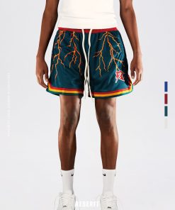 Lightning Mesh Print Summer Shorts for Couples - Vintage American Style, Double Layer, Ultra Heavy, Loose Fit, High Street Fashion