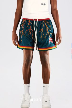 Lightning Mesh Print Summer Shorts for Couples - Vintage American Style, Double Layer, Ultra Heavy, Loose Fit, High Street Fashion
