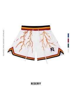 Lightning Mesh Print Summer Shorts for Couples - Vintage American Style, Double Layer, Ultra Heavy, Loose Fit, High Street Fashion