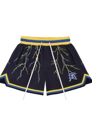 Lightning Mesh Print Summer Shorts for Couples - Vintage American Style, Double Layer, Ultra Heavy, Loose Fit, High Street Fashion