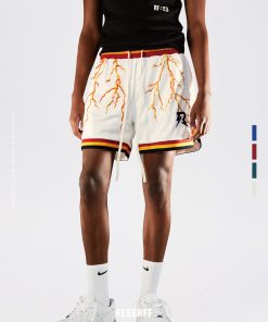 Lightning Mesh Print Summer Shorts for Couples - Vintage American Style, Double Layer, Ultra Heavy, Loose Fit, High Street Fashion