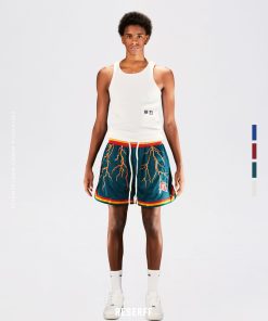 Lightning Mesh Print Summer Shorts for Couples - Vintage American Style, Double Layer, Ultra Heavy, Loose Fit, High Street Fashion