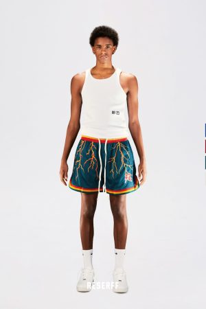Lightning Mesh Print Summer Shorts for Couples - Vintage American Style, Double Layer, Ultra Heavy, Loose Fit, High Street Fashion