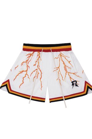 Lightning Mesh Print Summer Shorts for Couples - Vintage American Style, Double Layer, Ultra Heavy, Loose Fit, High Street Fashion