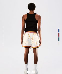 Lightning Mesh Print Summer Shorts for Couples - Vintage American Style, Double Layer, Ultra Heavy, Loose Fit, High Street Fashion