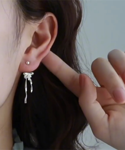 Lightweight Ballet-Style Ribbon Bow Stud Earrings for Women - Luxury High-End Sweet Ear Accessories 2025 Trendy Fashion