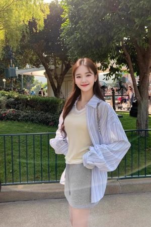 Lightweight Blue Striped Long Sleeve Shirt Jacket for Women - Casual Summer Sun Protection Top, Loose Fit for Effortless Style