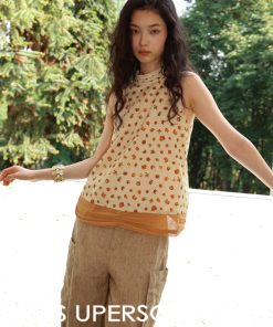 Lightweight Breathable Cotton Ruched Halter Top with Printed Patchwork - Stylish Summer Essential