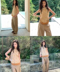 Lightweight Breathable Cotton Ruched Halter Top with Printed Patchwork - Stylish Summer Essential