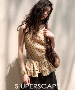 Lightweight Breathable Orange Floral Print Off-Shoulder Lace Knot Waist Top - Pure Cotton Summer Style