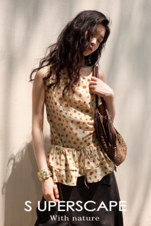 Lightweight Breathable Orange Floral Print Off-Shoulder Lace Knot Waist Top - Pure Cotton Summer Style