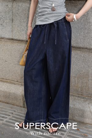 Lightweight Breathable Soft Denim Balloon Pants - Tencel Cotton Blend, Elastic Waistband, Perfect for Summer Casual Style