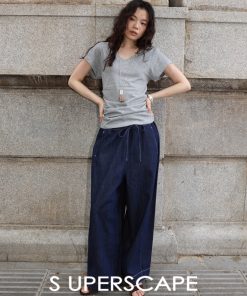 Lightweight Breathable Soft Denim Balloon Pants - Tencel Cotton Blend, Elastic Waistband, Perfect for Summer Casual Style