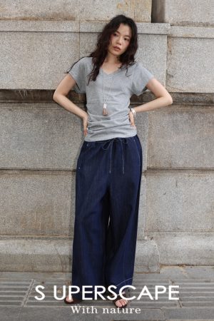 Lightweight Breathable Soft Denim Balloon Pants - Tencel Cotton Blend, Elastic Waistband, Perfect for Summer Casual Style