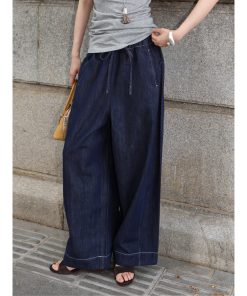 Lightweight Breathable Soft Denim Balloon Pants - Tencel Cotton Blend, Elastic Waistband, Perfect for Summer Casual Style