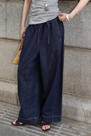 Lightweight Breathable Soft Denim Balloon Pants - Tencel Cotton Blend, Elastic Waistband, Perfect for Summer Casual Style