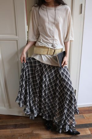 Lightweight Chiffon Plaid Irregular Hem Checkered Skirt - Trendy 90s Style Draped Design for Effortless Chic Look