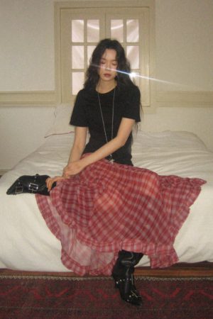 Lightweight Chiffon Plaid Irregular Hem Checkered Skirt - Trendy 90s Style Draped Design for Effortless Chic Look