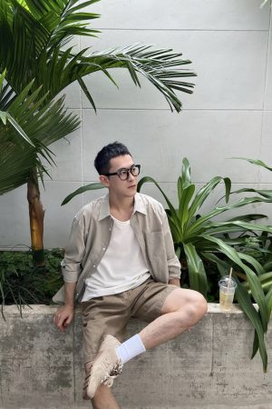 Lightweight Cotton-Linen Apricot Sun Protection Shirt Jacket for Men - Casual Summer Versatile Style