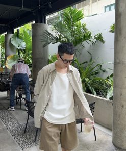 Lightweight Cotton-Linen Apricot Sun Protection Shirt Jacket for Men - Casual Summer Versatile Style