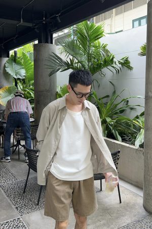 Lightweight Cotton-Linen Apricot Sun Protection Shirt Jacket for Men - Casual Summer Versatile Style